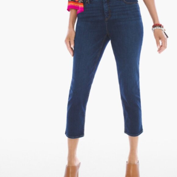 Chico's 0.5 So Lifting Crop Blue Jeans Dark Wash Stretch Size 6 Small - Picture 1 of 8